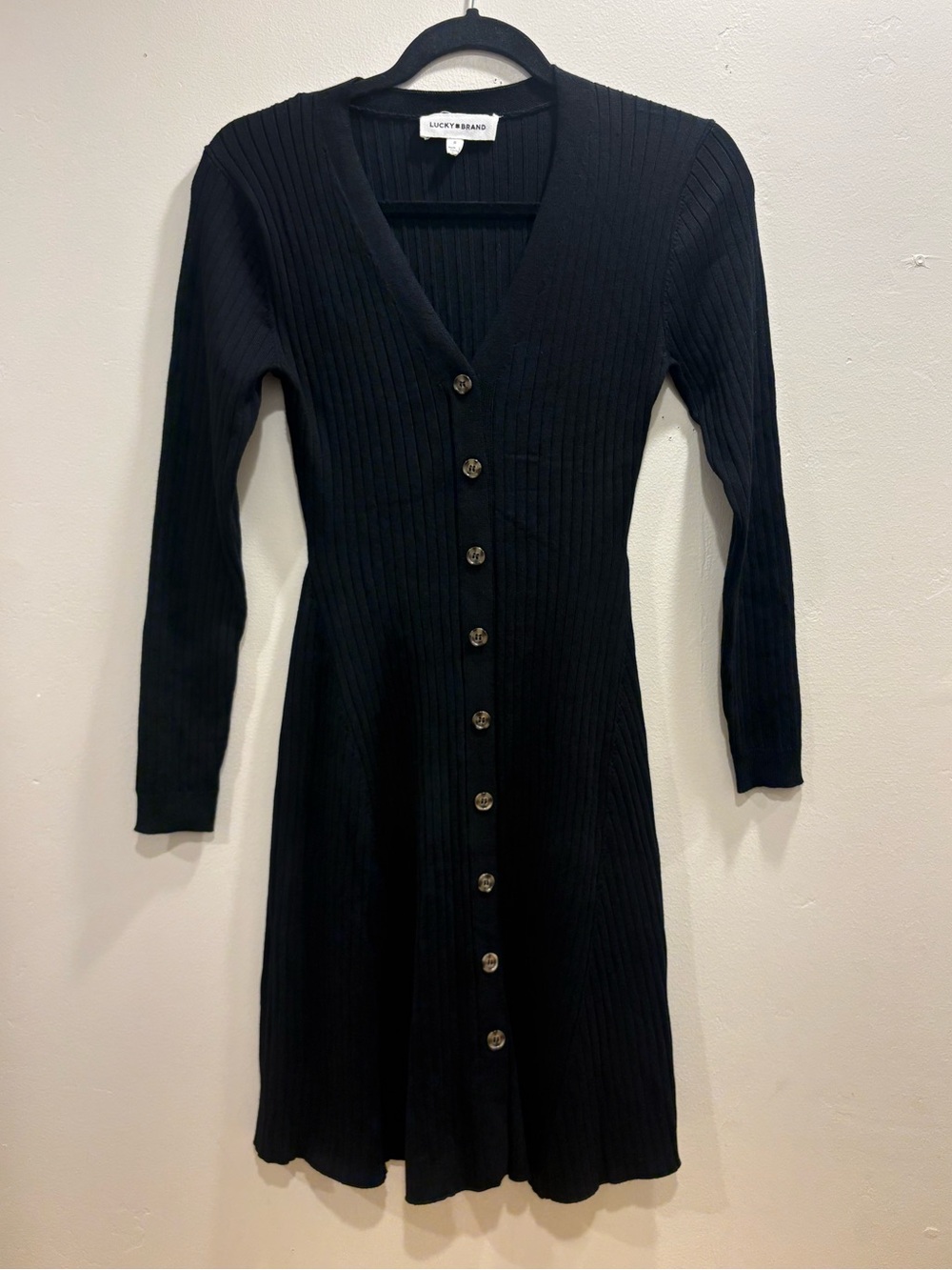 Lucky Brand Black Ribbed Button Front Sweater Dress Size S